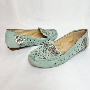 Alex Marie Shoes Womens Blayke Sequin Suede Padded Loafer Aqua Blue Size 6.5M